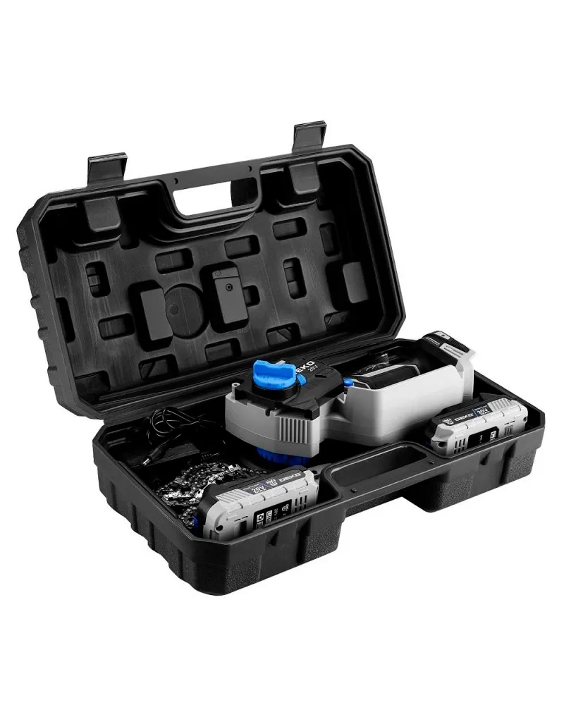 Пила цепная аккумуляторная бесщеточная DEKO DKCHS 20V, 6, 2 шины и 3 цепи в кейсе — изображение 6